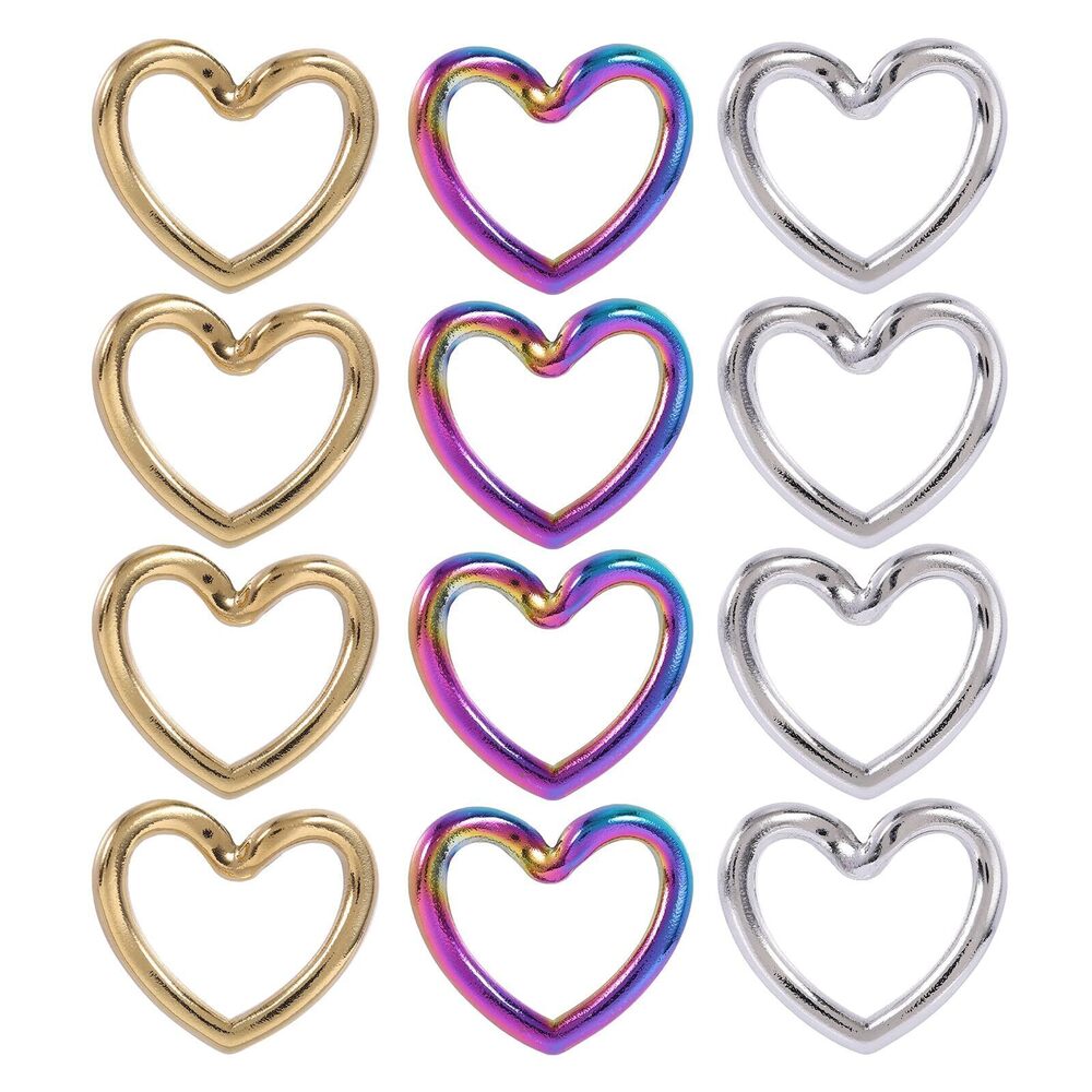 9764 12Pcs Heart Linking Rings Hollow Heart Pendant Charms Connectors